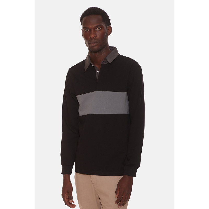 Striped Rugby Black W/ Charcoal Stripe