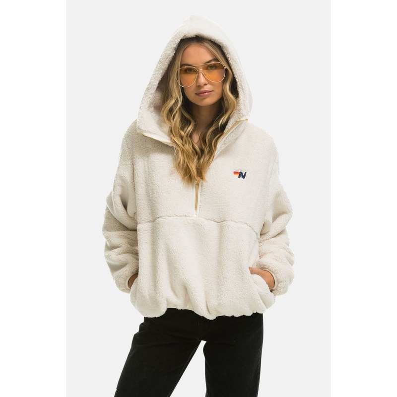 Teddy Apres Hooded Half Zip Jacket Vintage White