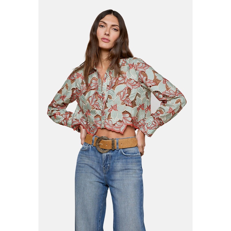 Akemi Cropped Lace Blouse Multi Colored Eyelet