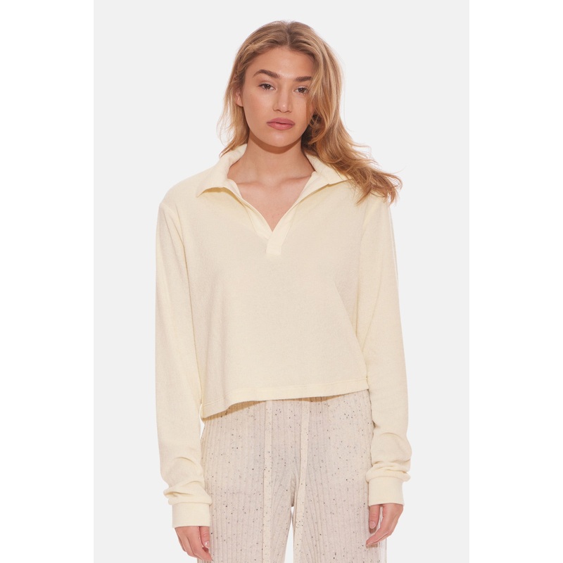 Charlie Cropped Long Sleeve Polo Beach Yellow