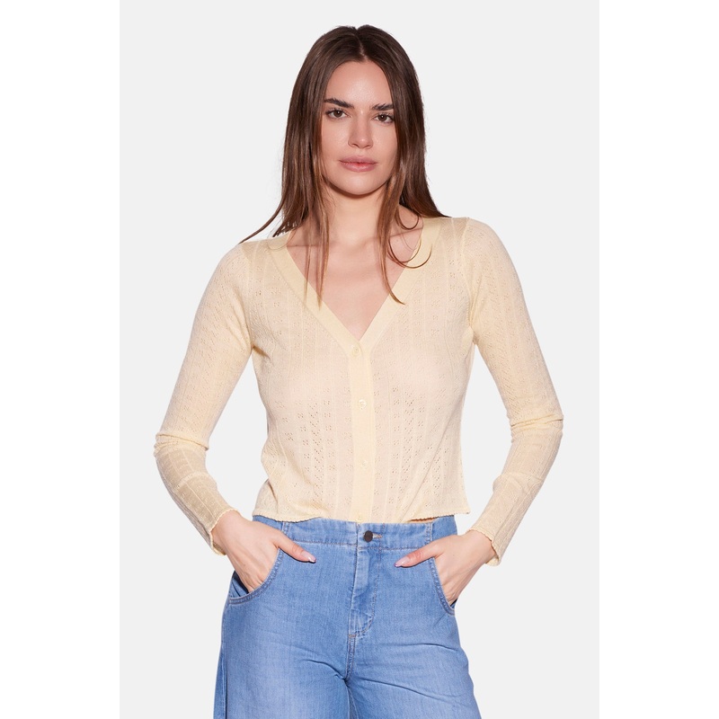 Claire Pointelle Cardigan Pale Yellow