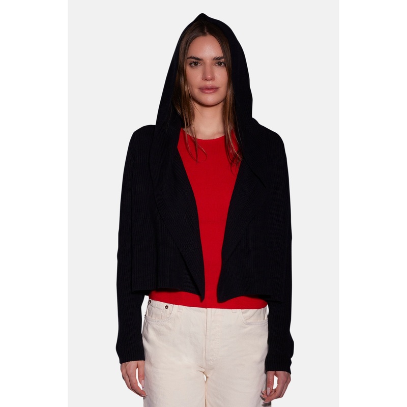Cotton Shaker Flyaway Cardigan Black