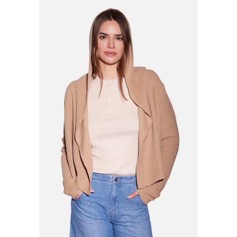 Cotton Shaker Flyaway Cardigan Brown Sugar
