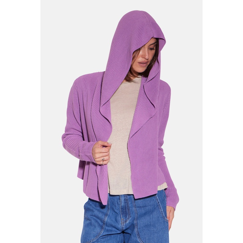 Cotton Shaker Flyaway Cardigan Purple Heart