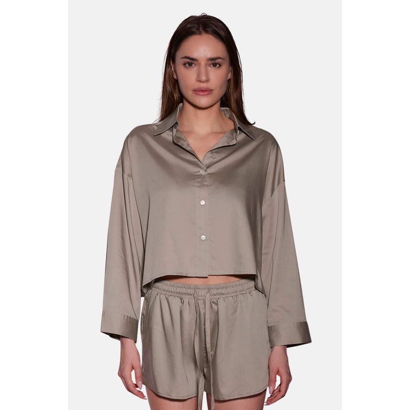 Gansett Poplin Crop Shirt Soft Olive