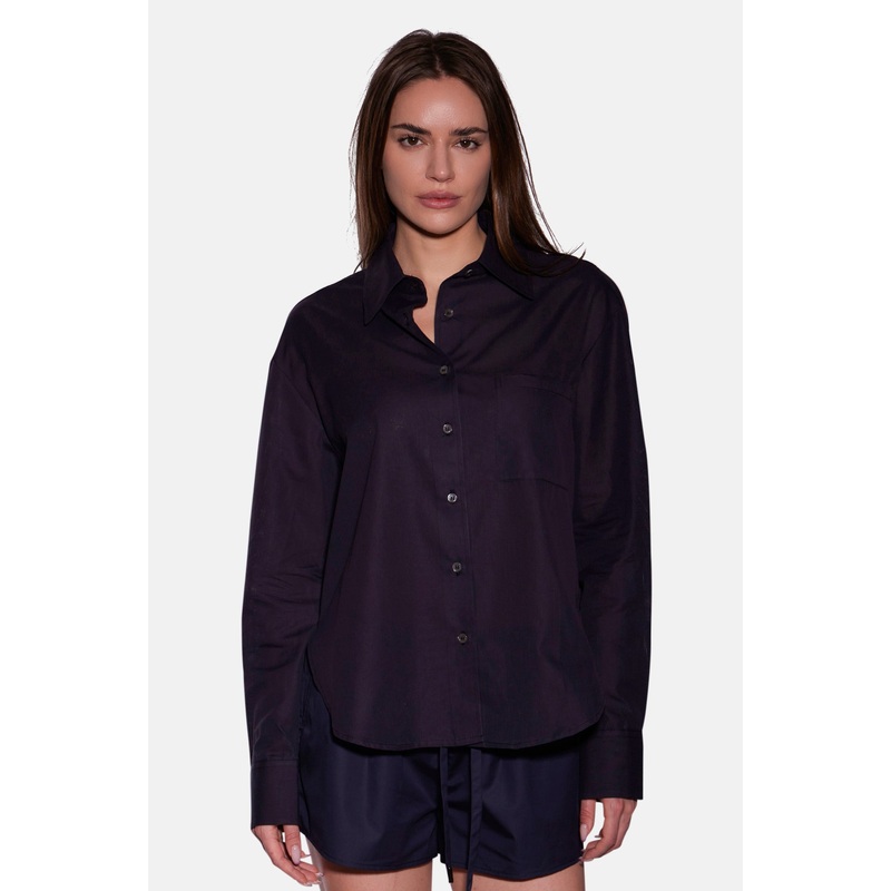 Lily Poplin Boyfriend Shirt Black Sheer
