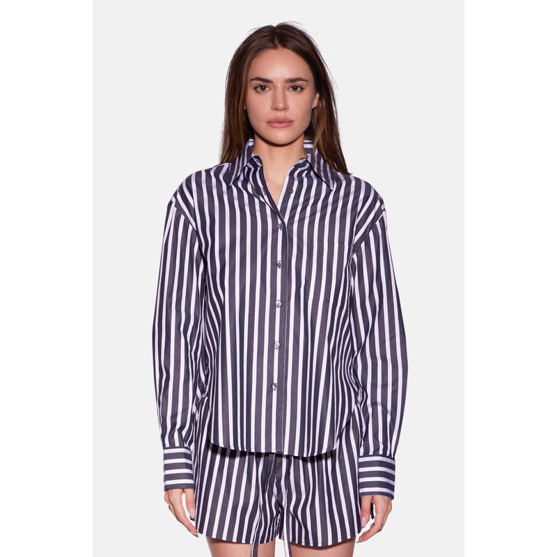 Lily Poplin Boyfriend Shirt Black/White Wide Stripe