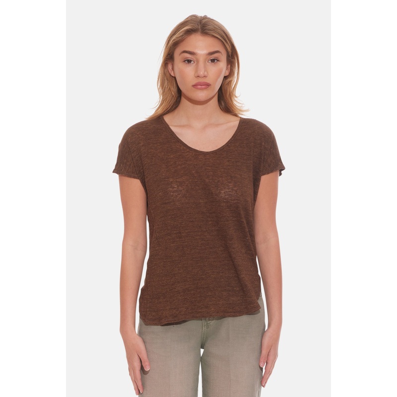Linen Scoop Neck Tee brown|XS|S|M