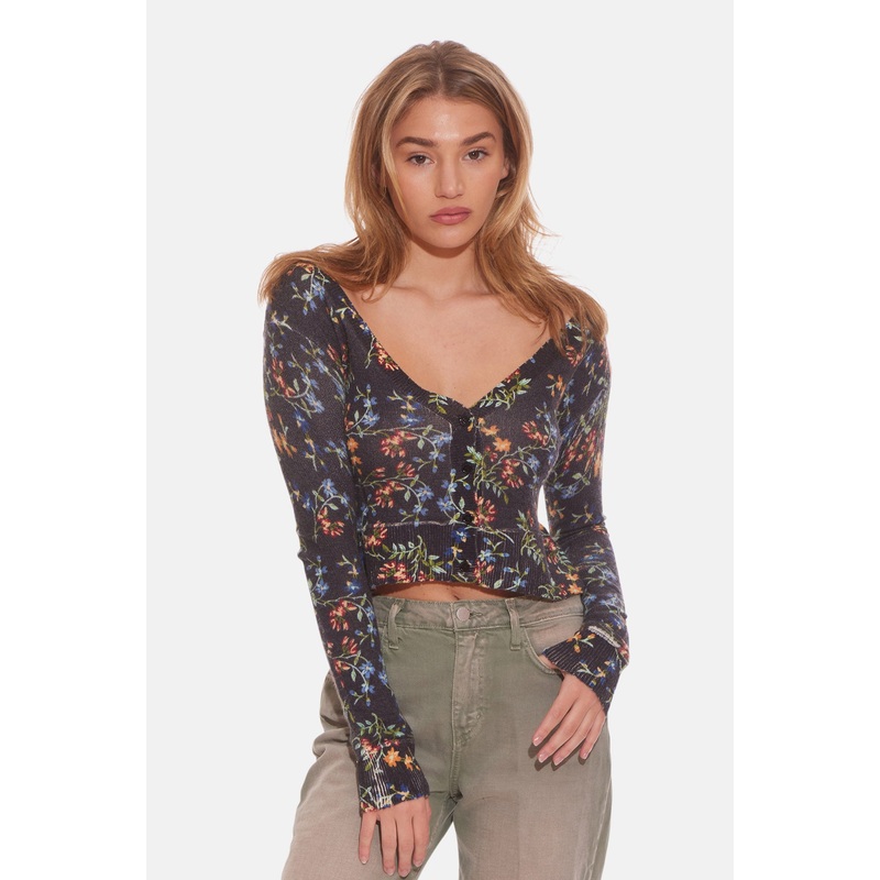 Noa Floral Shrunken Cardigan Black