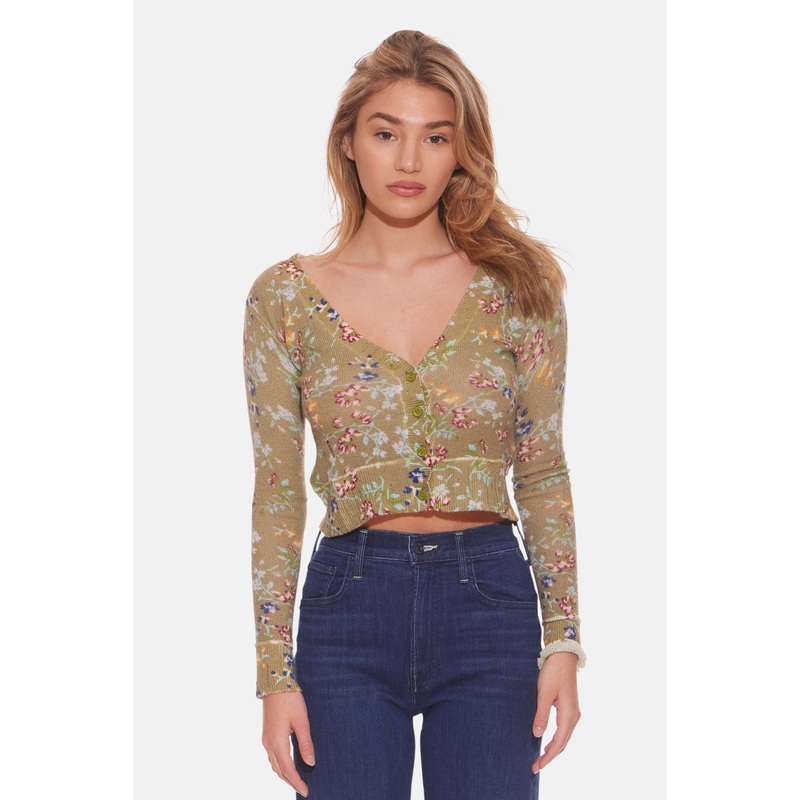 Noa Floral Shrunken Cardigan Olive