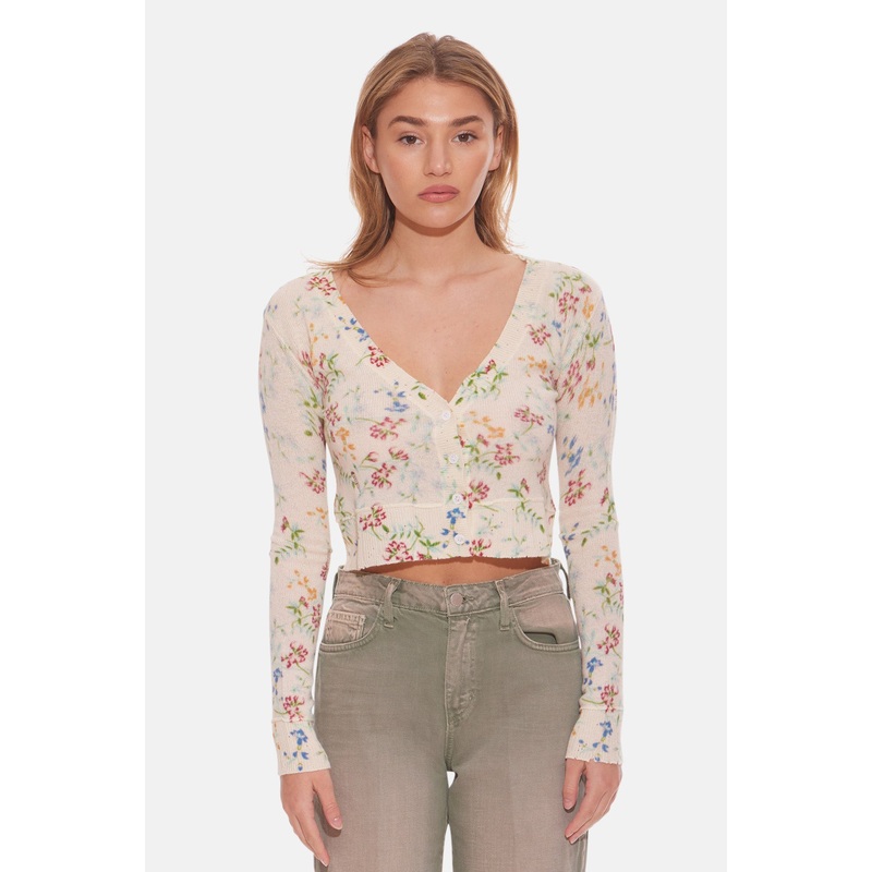 Noa Floral Shrunken Cardigan White