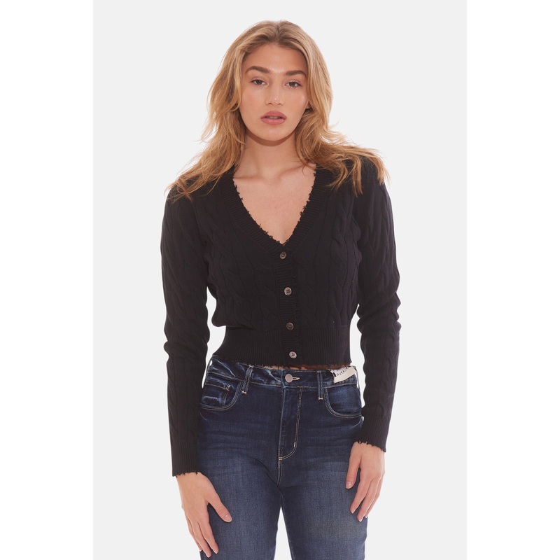 Satya Cable Cropped Cardigan Black