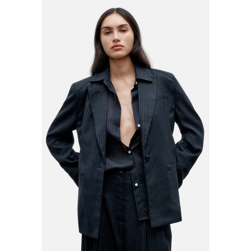 Unlined Husband Blazer In Wool Voile Midnight White