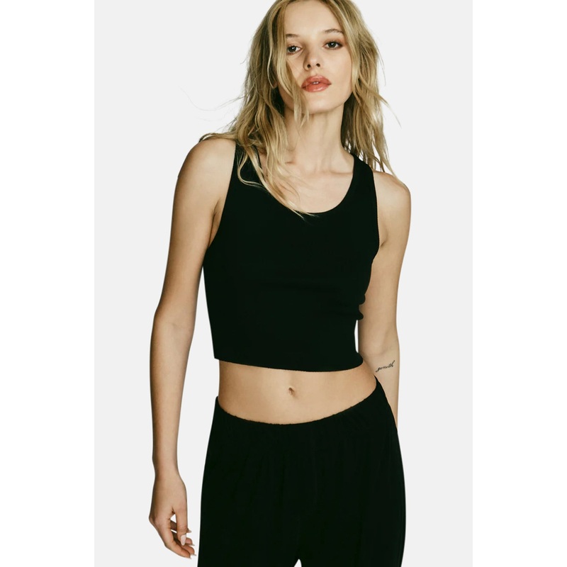 Cropped Scoop Neck Tank Black|XS|S|M|L