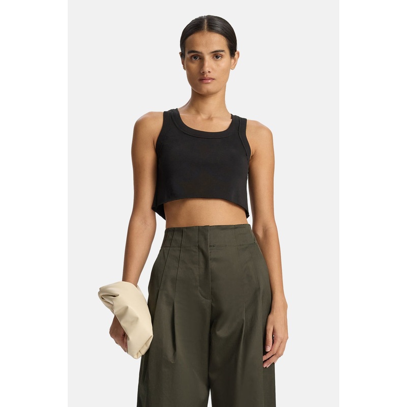 Halsey Cropped Cotton Rib Tank Black