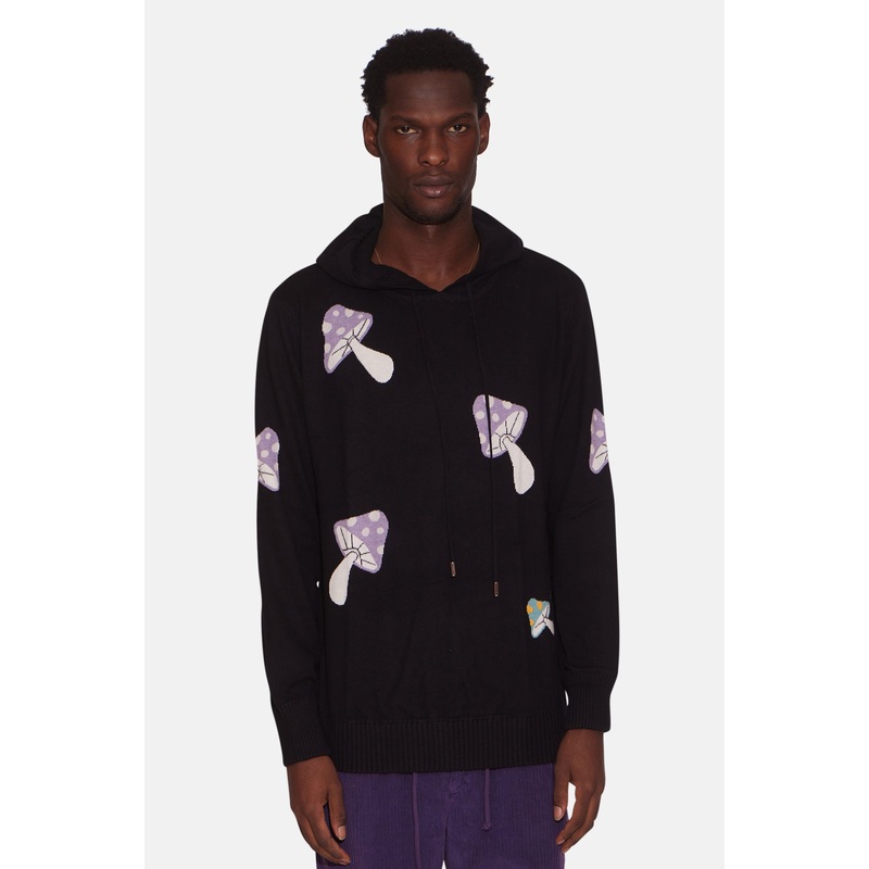 Men’s Mushroom Intarsia Pullover Hoodie Multi