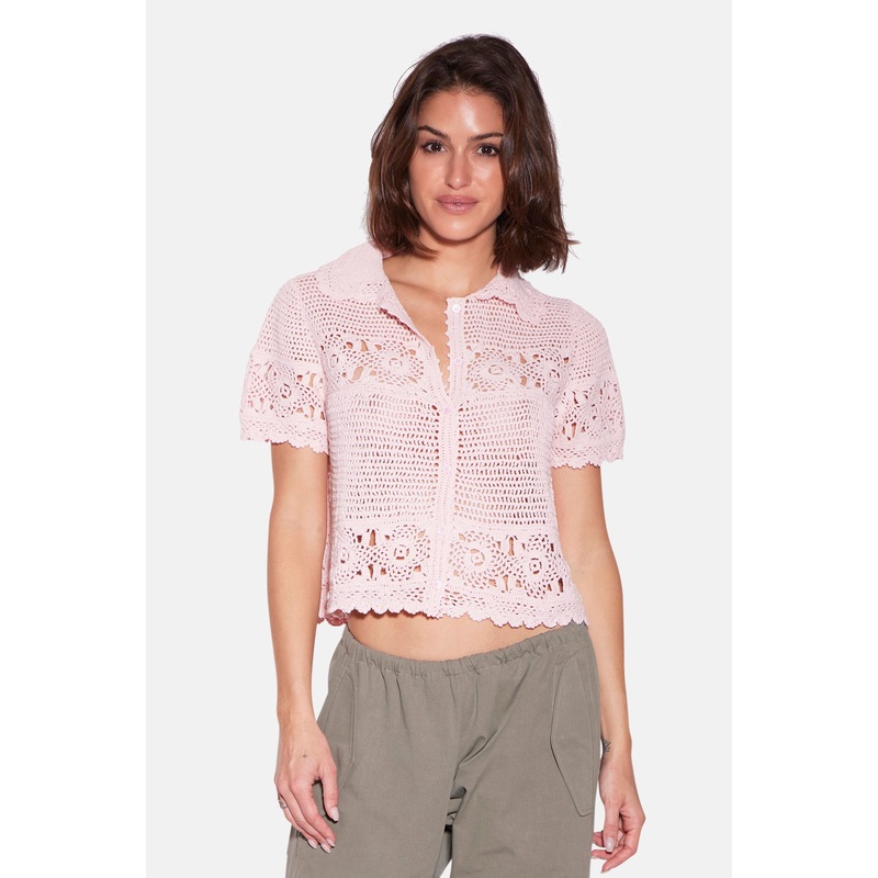 Molly Crochet Shirt Pale Pink|XXS|XS|S|M