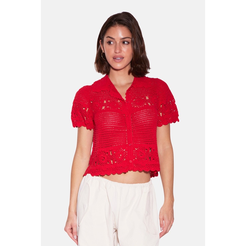 Molly Crochet Shirt Red|XXS|XS|S|M