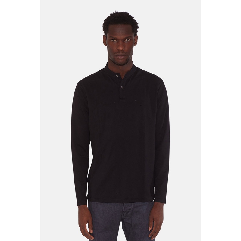 Organic Henley Long Sleeve Black