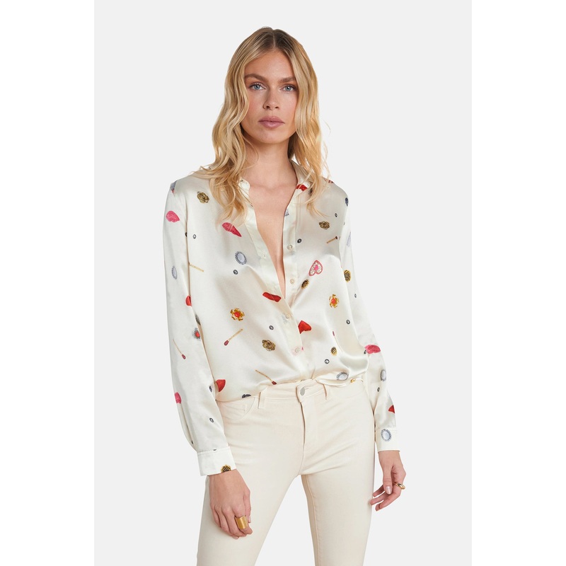 Tyler Silk Blouse Champagne Multi Heart Jewel