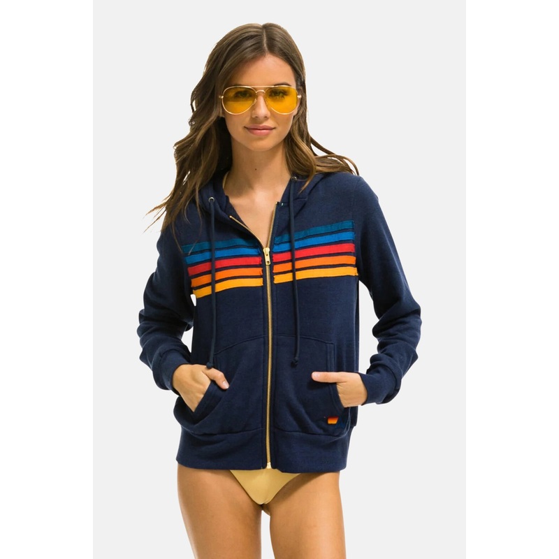 Women’s 5 Stripe Zip Hoodie Navy
