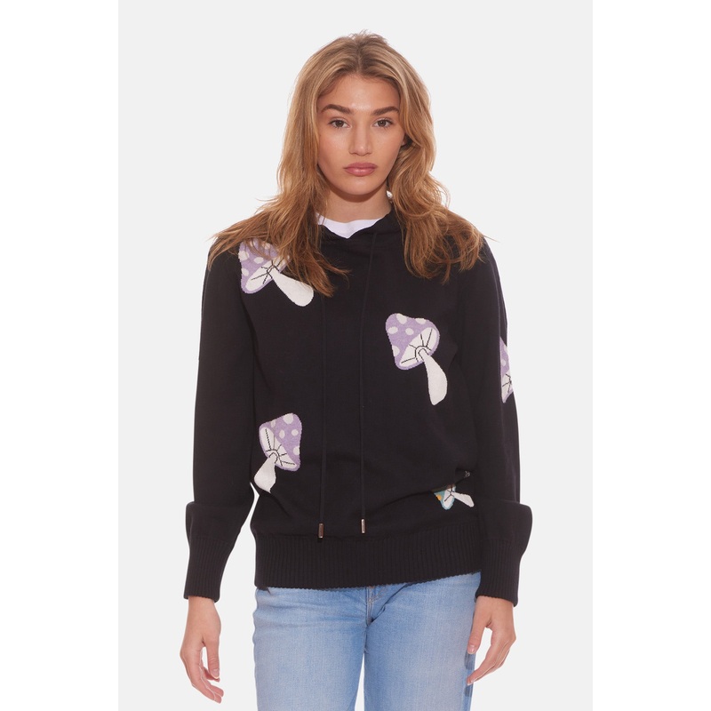 Women’s Mushroom Intarsia Pullover Hoodie Multi