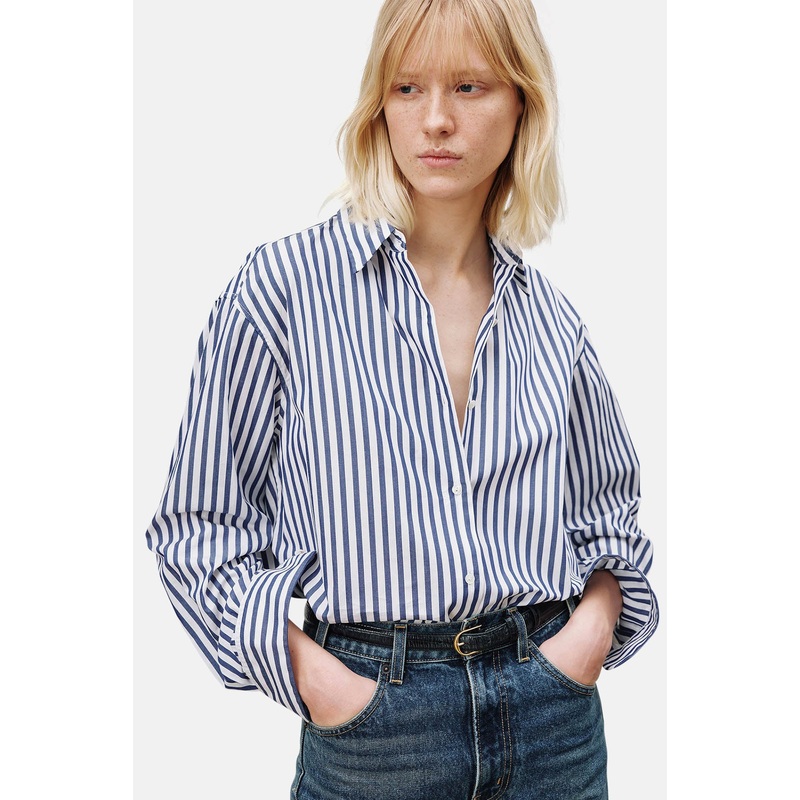 Yorke Shirt Large Dark Navy/White Stripes