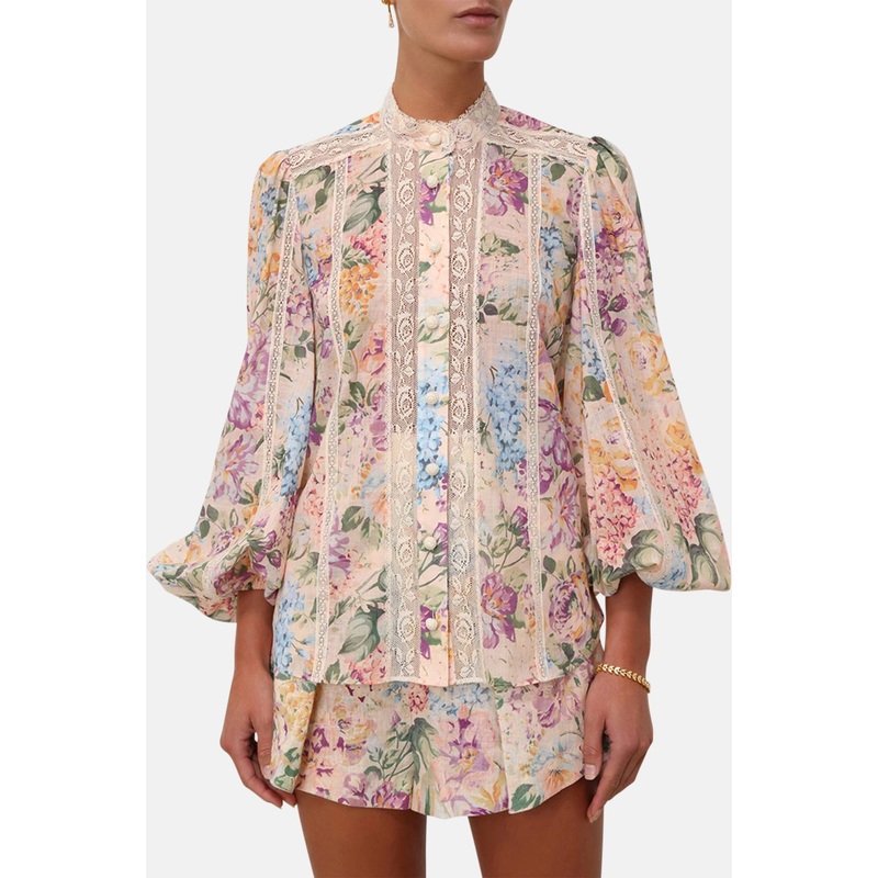 Halliday Lace Trim Shirt Multi Watercolour Floral