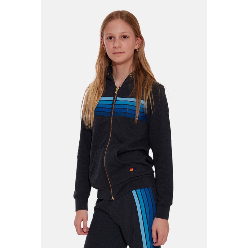 Kid’s 5 Stripe Hoodie Charcoal / Blue
