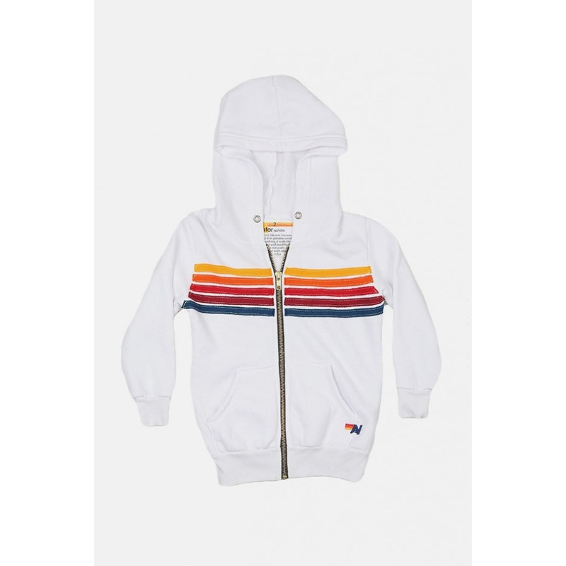 Kids 5 Stripe Zip Hoodie White