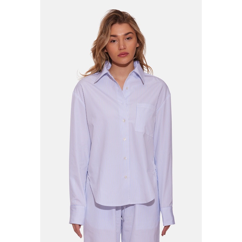 Lily Poplin Boyfriend Shirt Blue/White Stripe