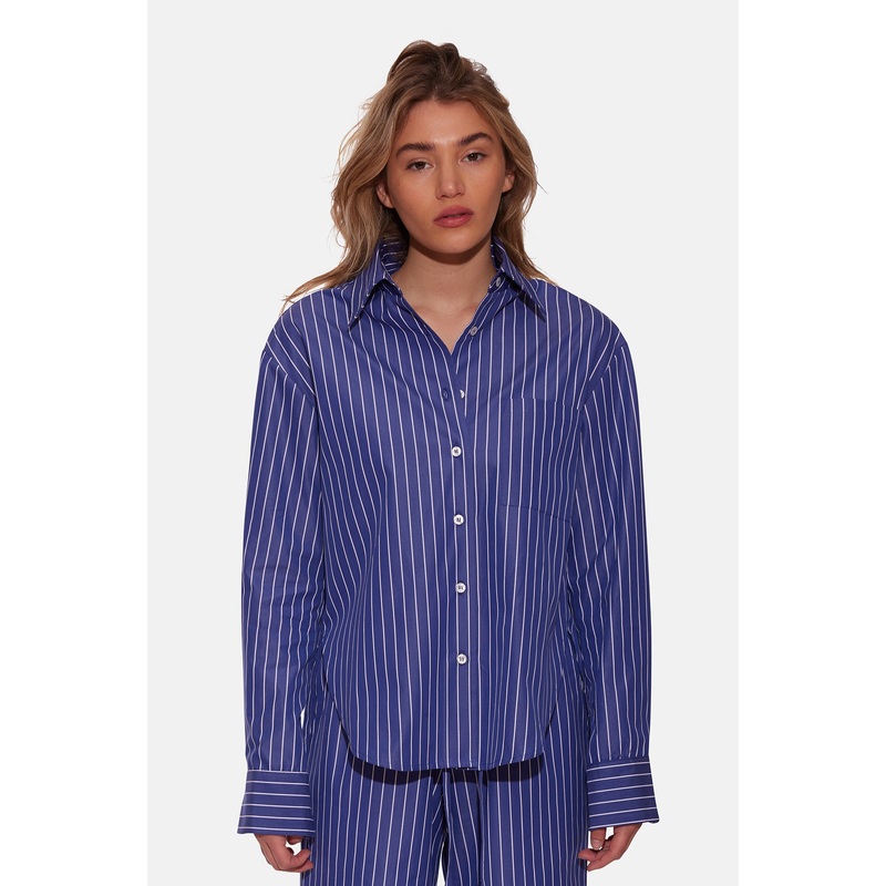 Lily Poplin Boyfriend Shirt Navy/White Stripe