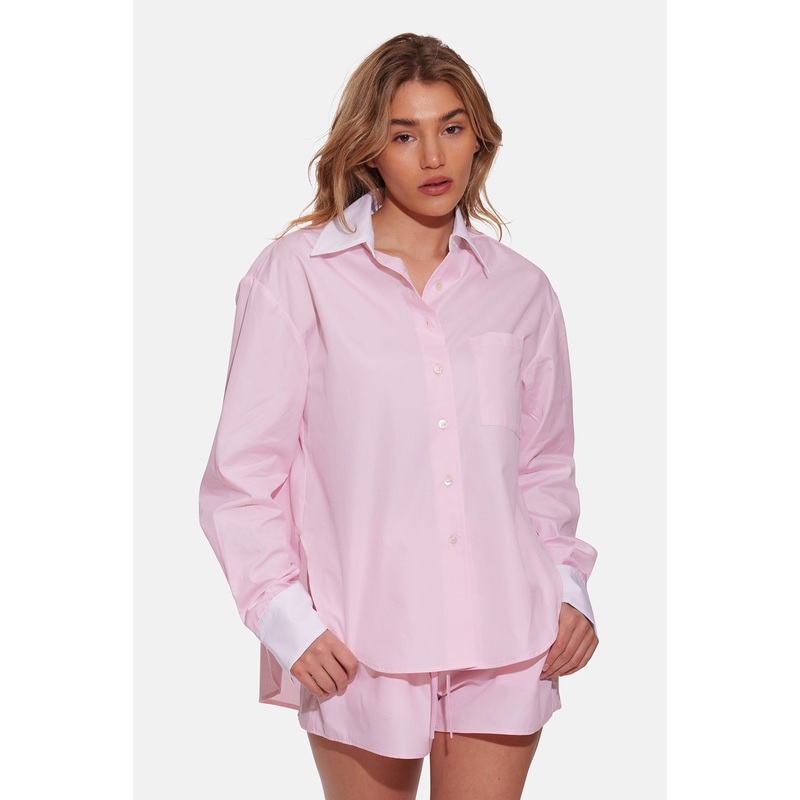 Lily Poplin Boyfriend Shirt Pink W/ White Collar