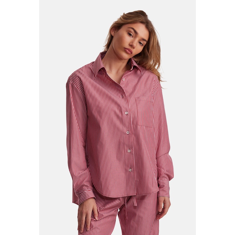 Lily Poplin Boyfriend Shirt Red/White Stripe