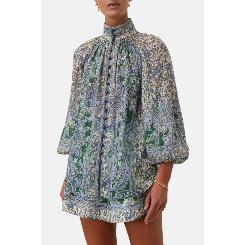 Ottie Billow Blouse Green Paisley