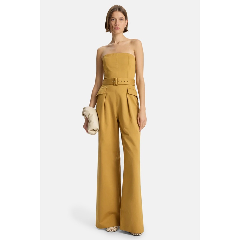 Presley Strapless Cotton Jumpsuit Aged Bronze loo