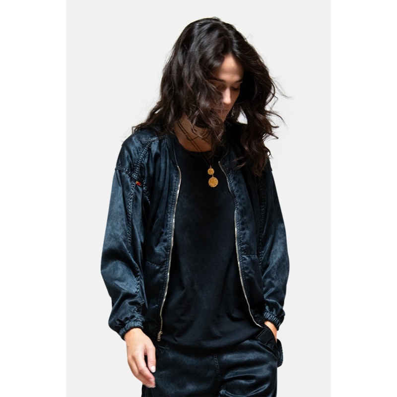 Satin Bomber Shell Jacket Superblack/Glass