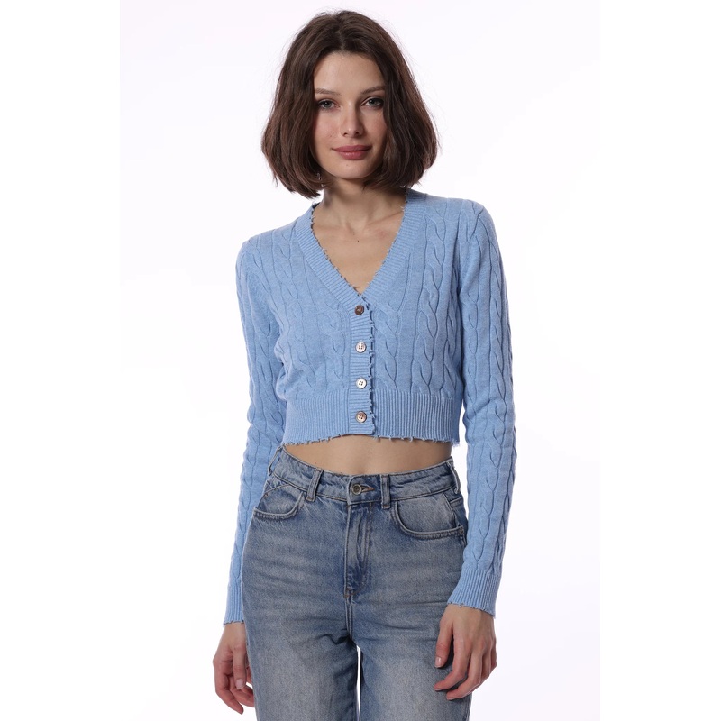 Satya Cable Cropped Cardigan Cameo Blue