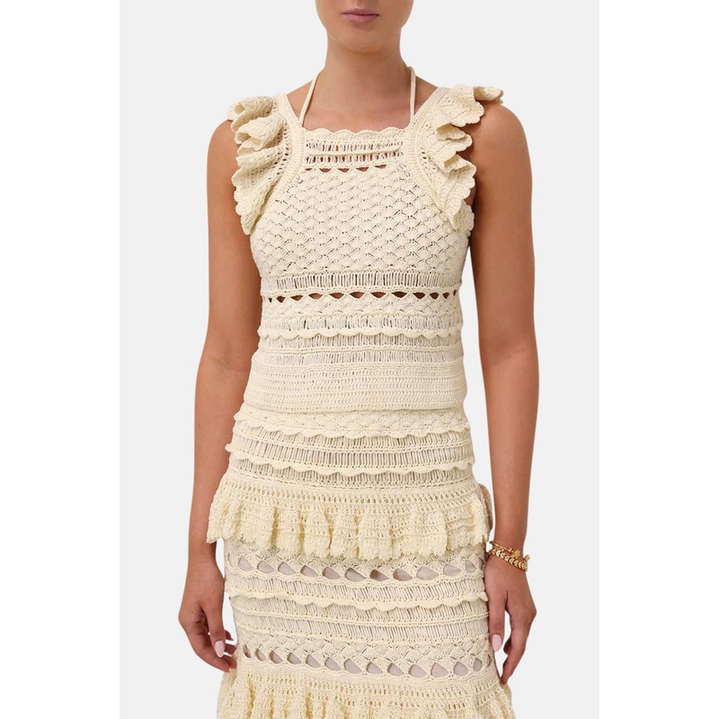 Waverly Crochet Halter Tank Cream
