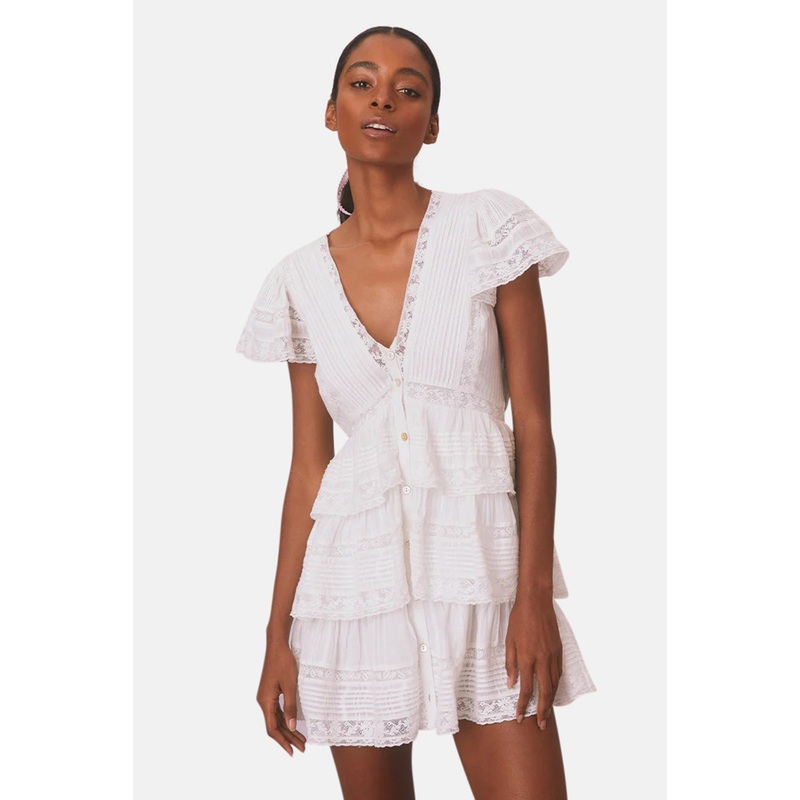 Binselle Flutter Sleeve Mini Dress True White