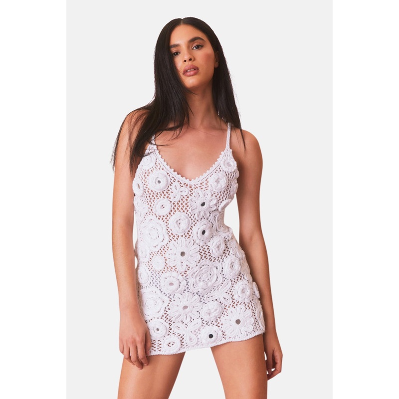 Ferline Crochet Embellished Mini Dress White