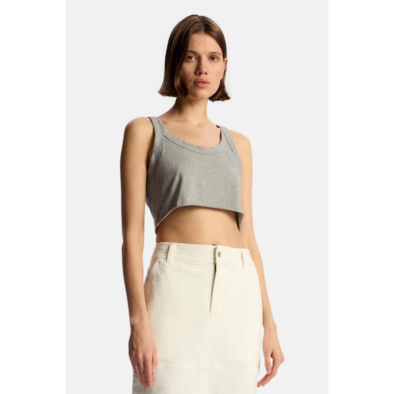 Halsey Cropped Cotton Rib Tank Grey Melange