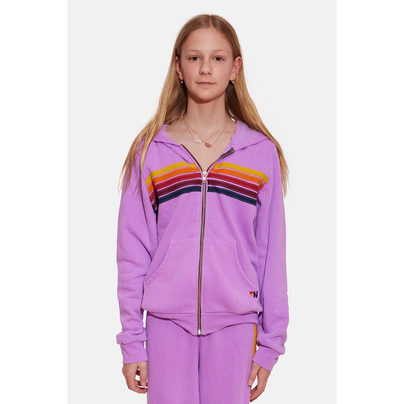 Kid’s 5 Stripe Hoodie Neon Purple