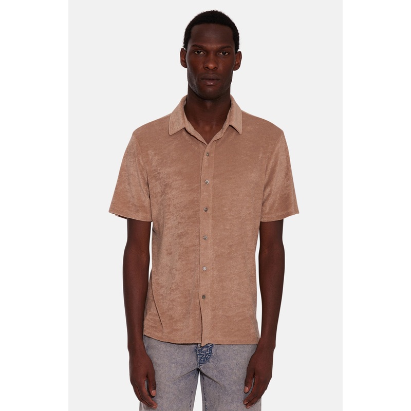 Pool Terry Short Sleeve Buttondown Camel