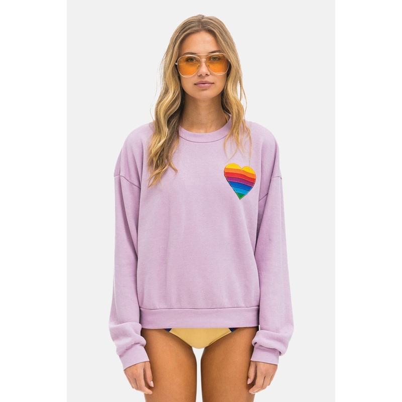 Rainbow Heart Stitch Relaxed Crew Sweatshirt Mauve