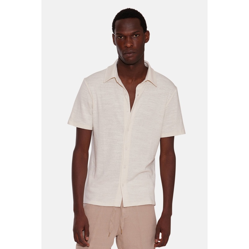 Short Sleeve Slub Buttondown Cream
