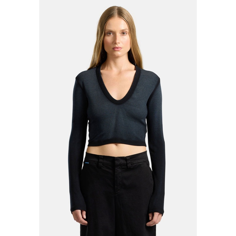 Verona Crop U-Neck Shirt Black Cast