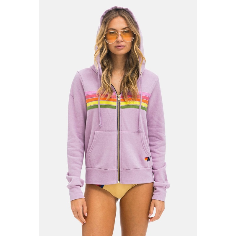 5 Stripe Zip Hoodie Mauve/Pink/Green
