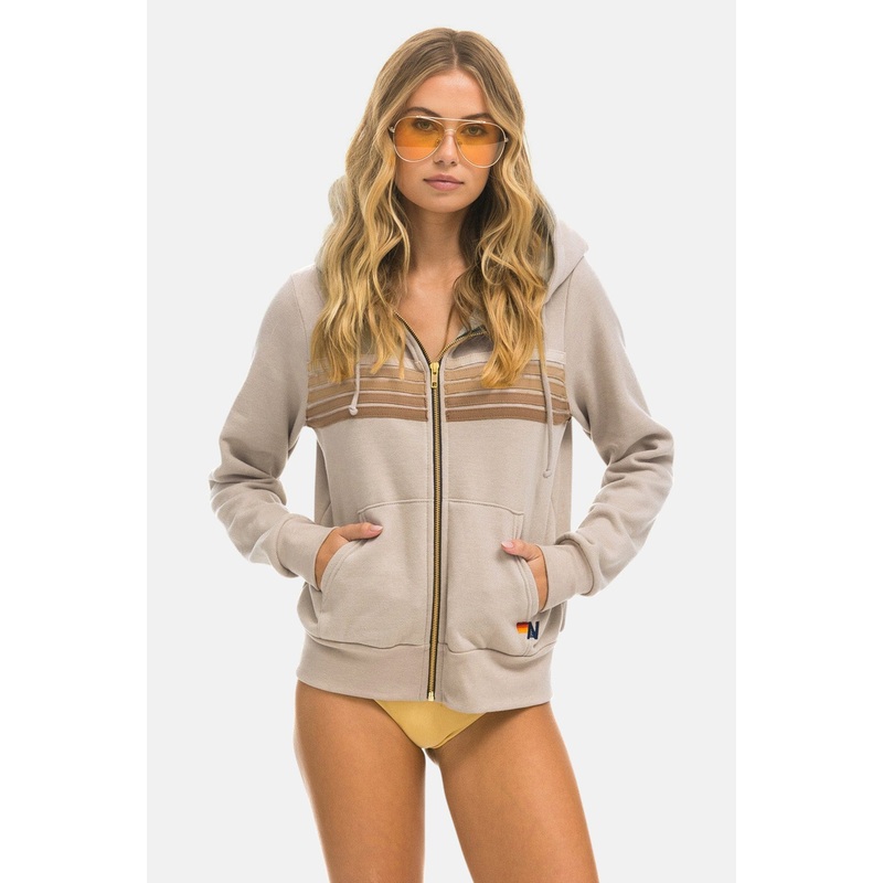 5 Stripe Zip Hoodie Sand/Tan|XS|S|M|L|XL