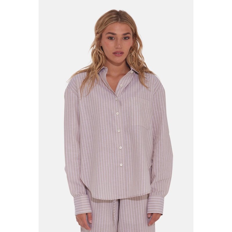 Eloise Cotton/Linen Boyfriend Shirt Beige Stripe
